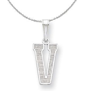 Silver, Sami Collection, Textured Block Initial V Necklace - 20 In